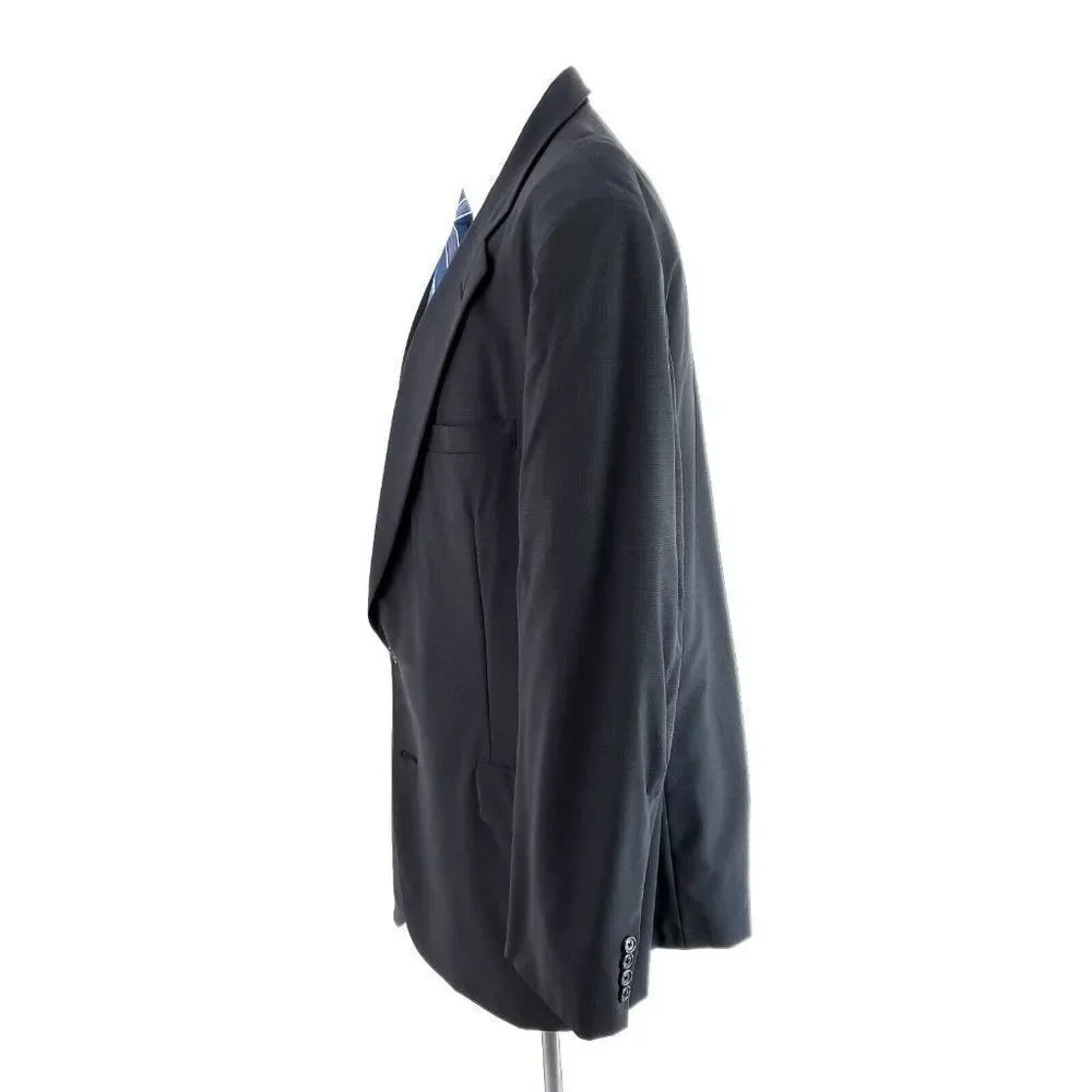 Tom James Bespoke‎ 2 Button Blazer 46L Black Blue Black Check